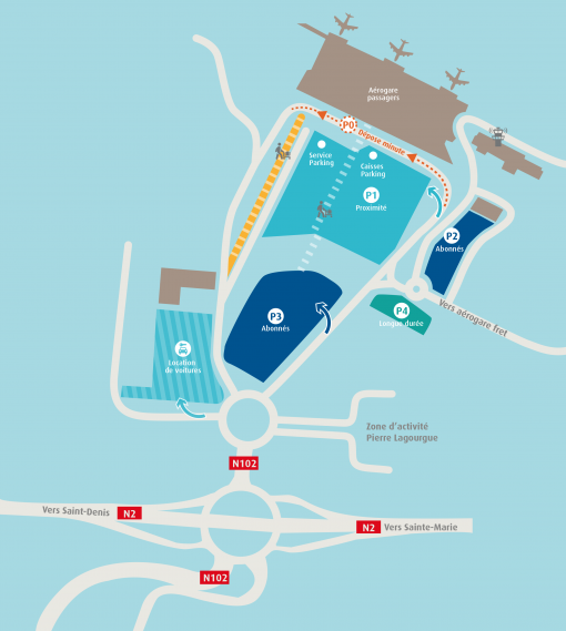 Plan des parkings de l'aéroport de La Réunion Roland Garros